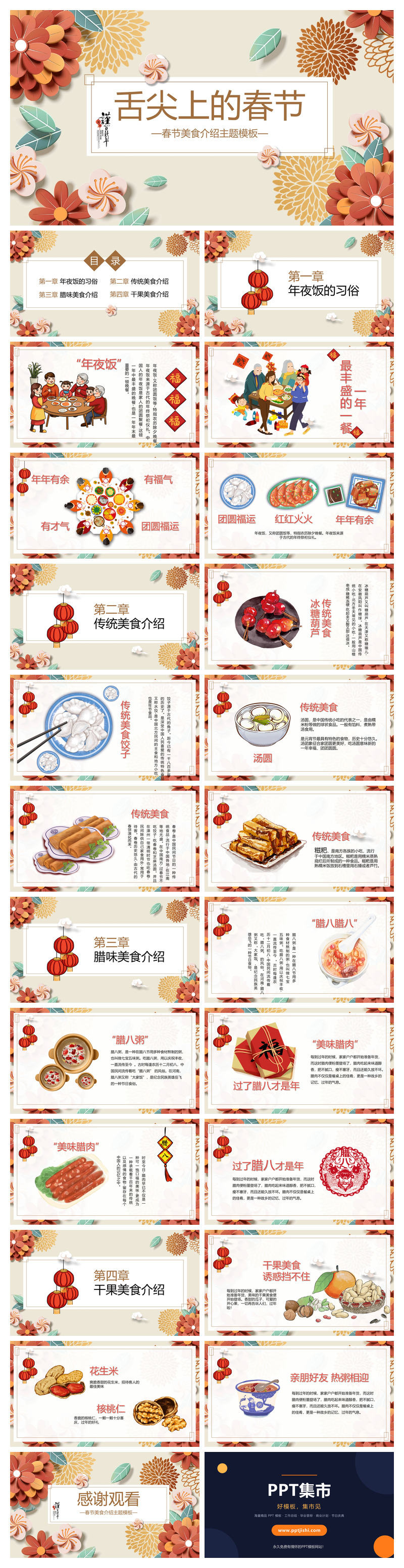 花朵春节美食介绍PPT模板