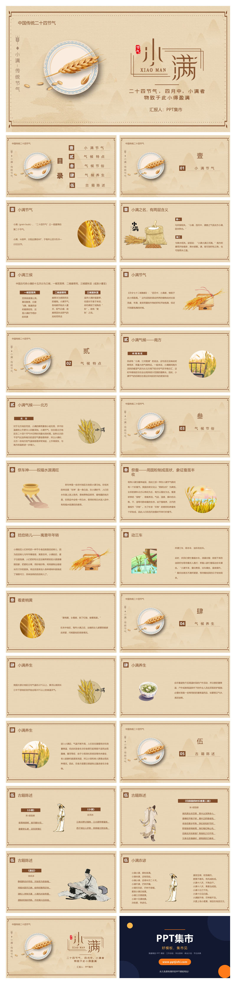 盘子麦穗小满节气PPT模板