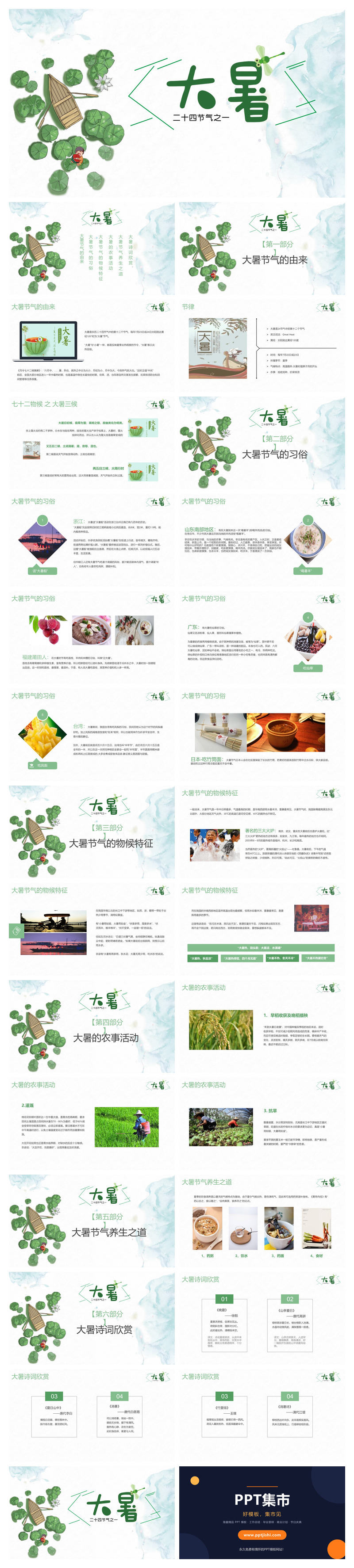 荷叶小船大暑节气PPT模板