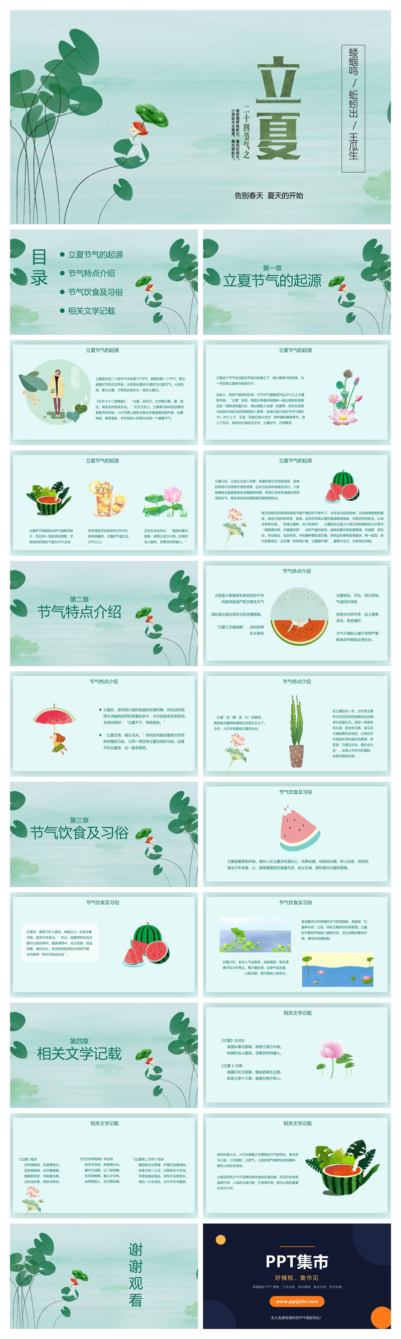 荷叶立夏节气主题PPT模板