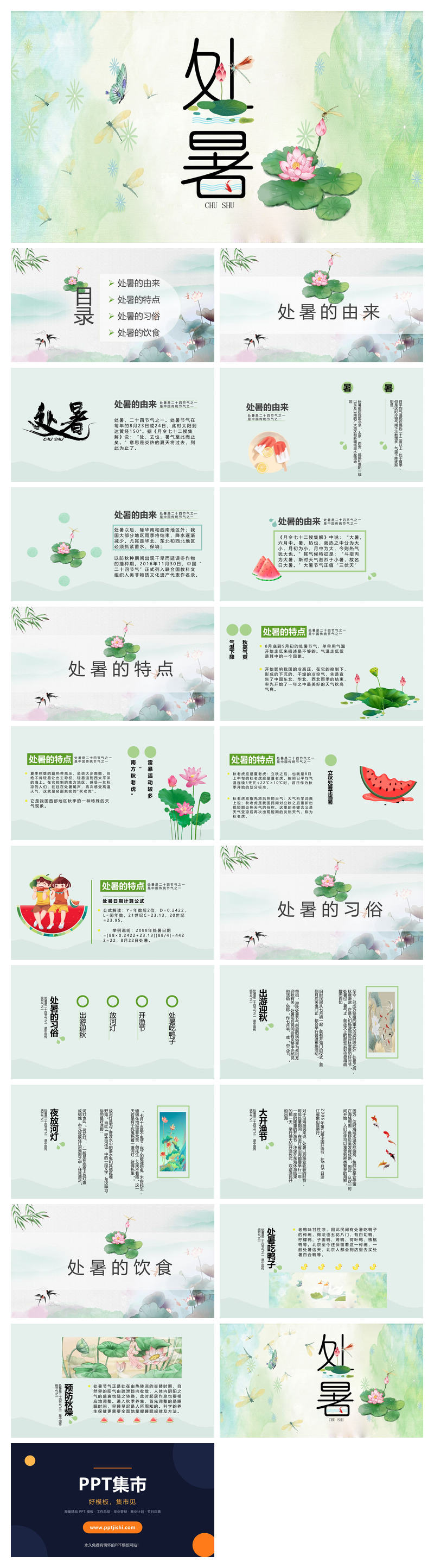 荷花蜻蜓处暑节气PPT模板