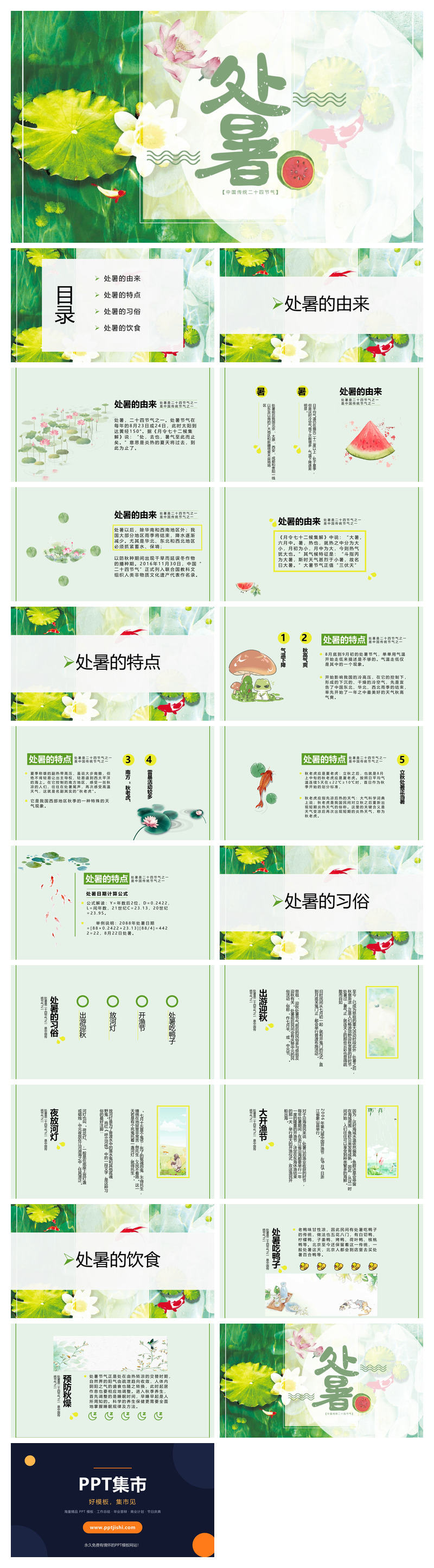 荷花西瓜处暑节气PPT模板
