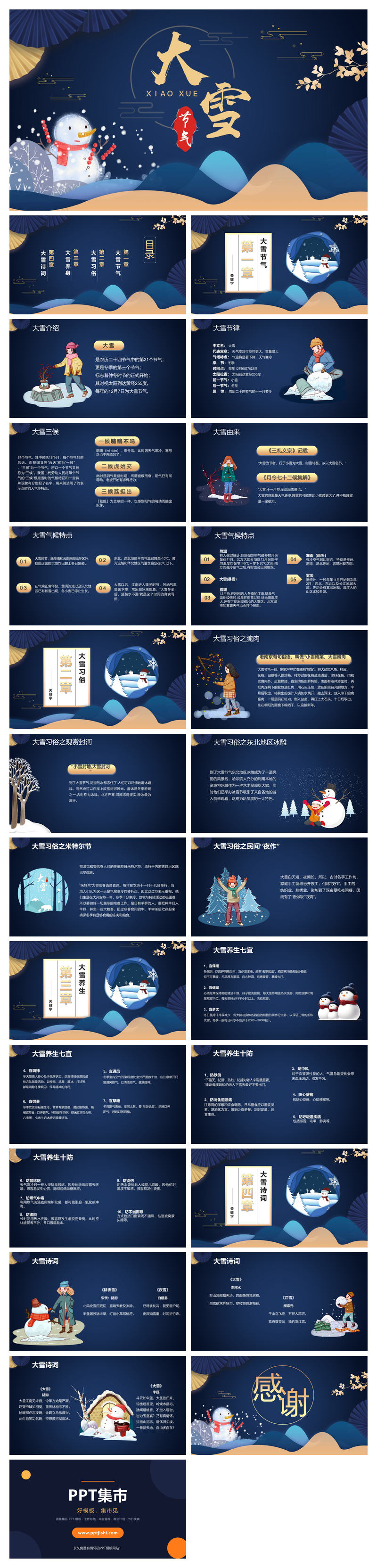 雪人大雪节气介绍PPT模板