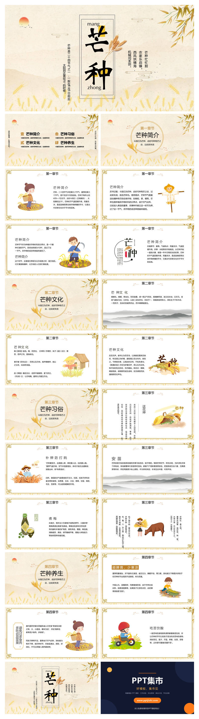 麦穗芒种节气主题PPT模板