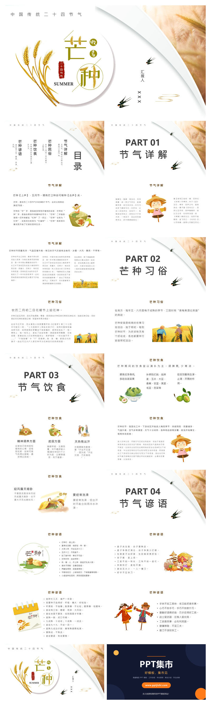 麦穗芒种节气介绍PPT模板