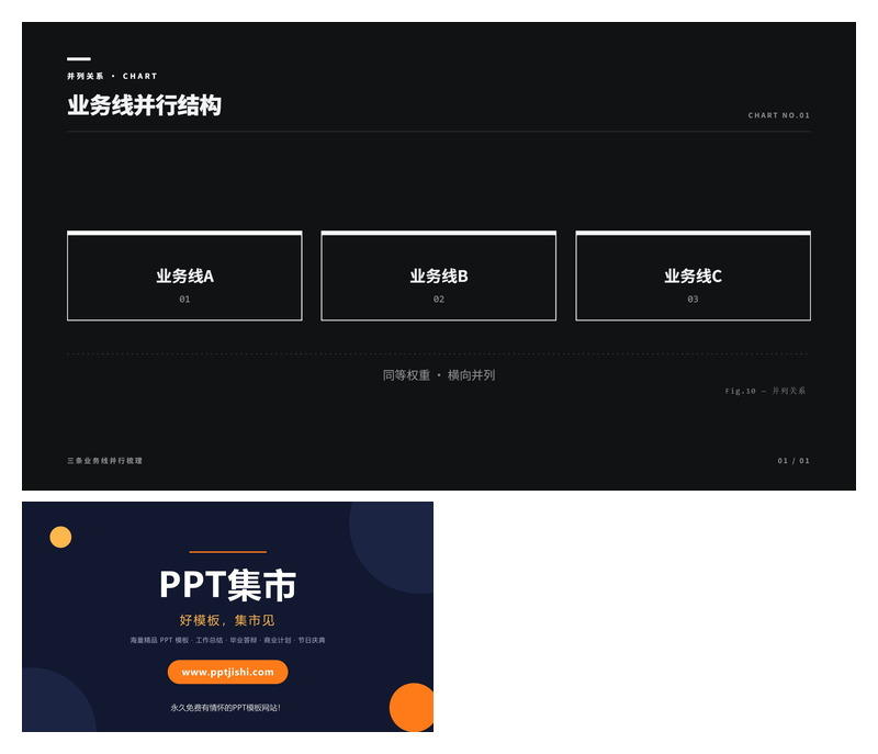 业务线并行结构PPT图表
