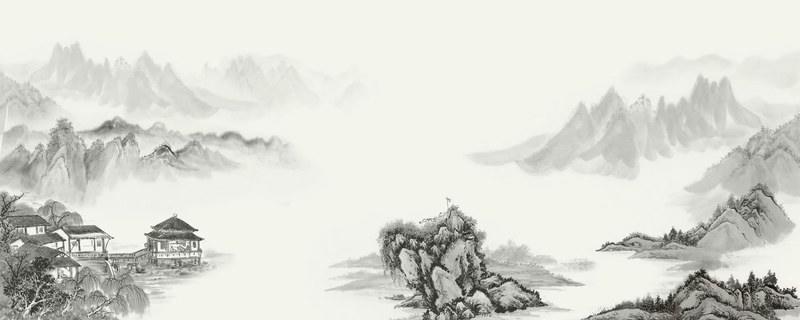 中国风水墨山水风景PPT背景图片