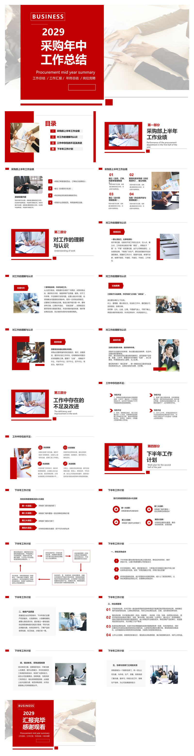 采购降本红色简约采购部年中总结PPT模板