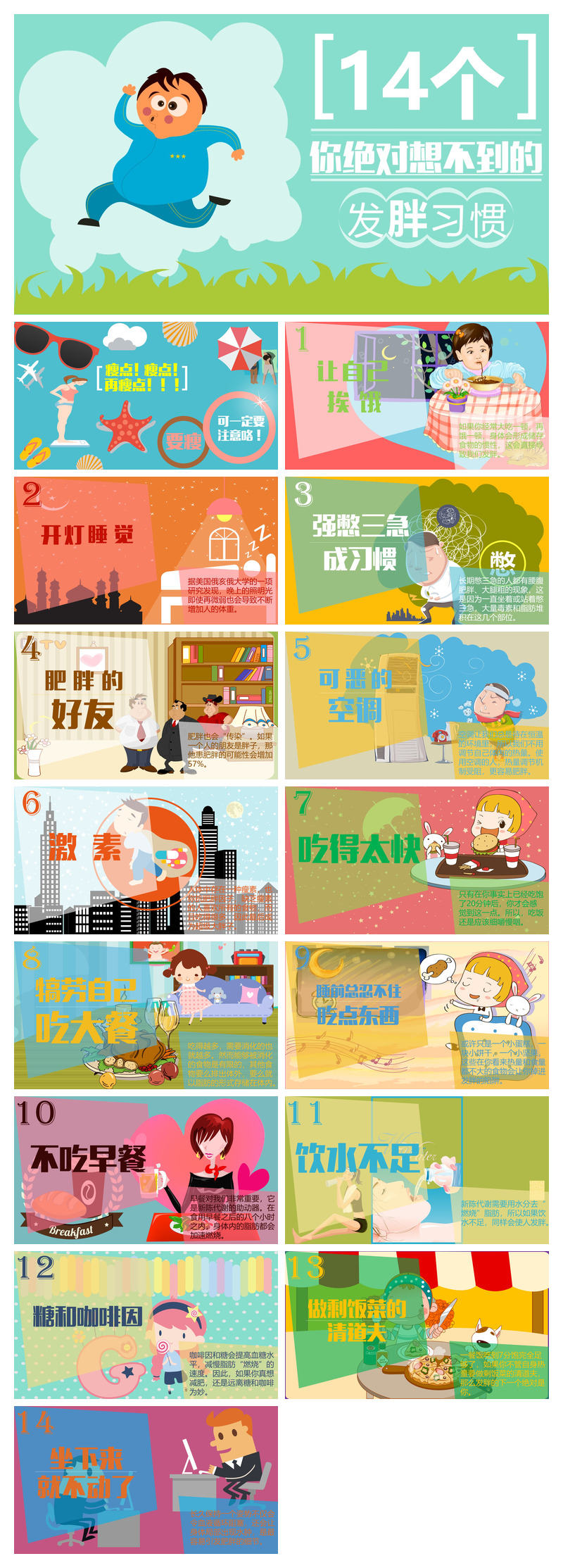 容易发胖的14个坏习惯科普PPT模板