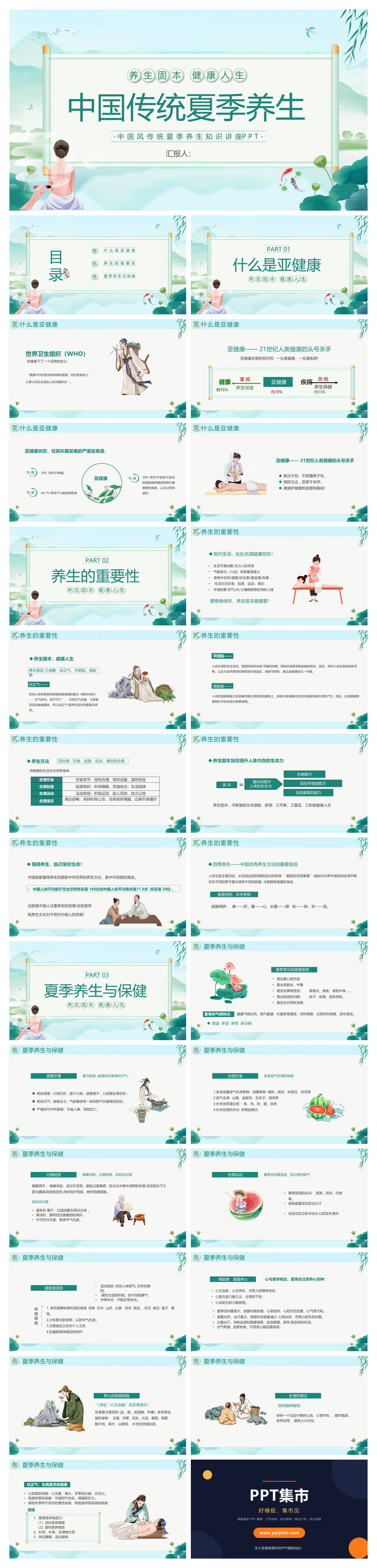 传统夏季养生知识PPT模板