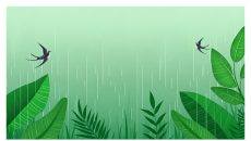 春天雨天燕子手绘绿色PPT背景图片