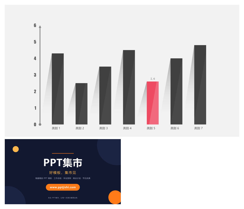 长阴影扁平化PPT柱形图模板
