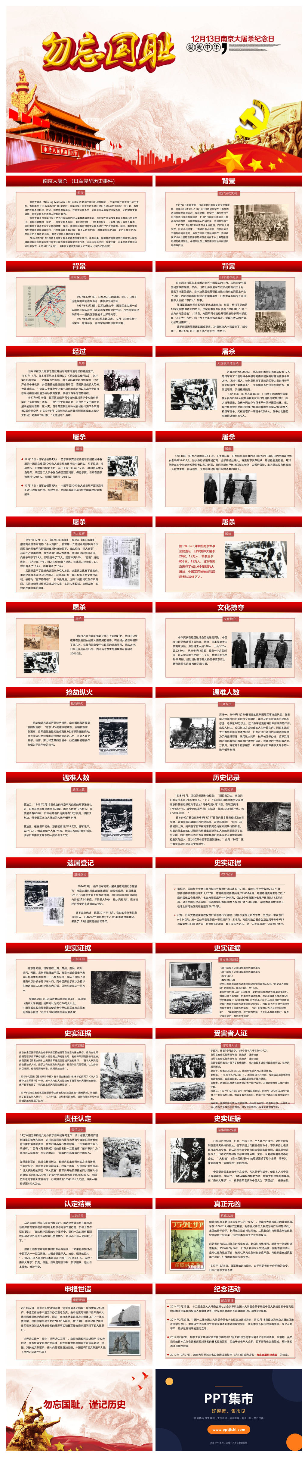 勿忘国耻南京大屠杀纪念日PPT模板