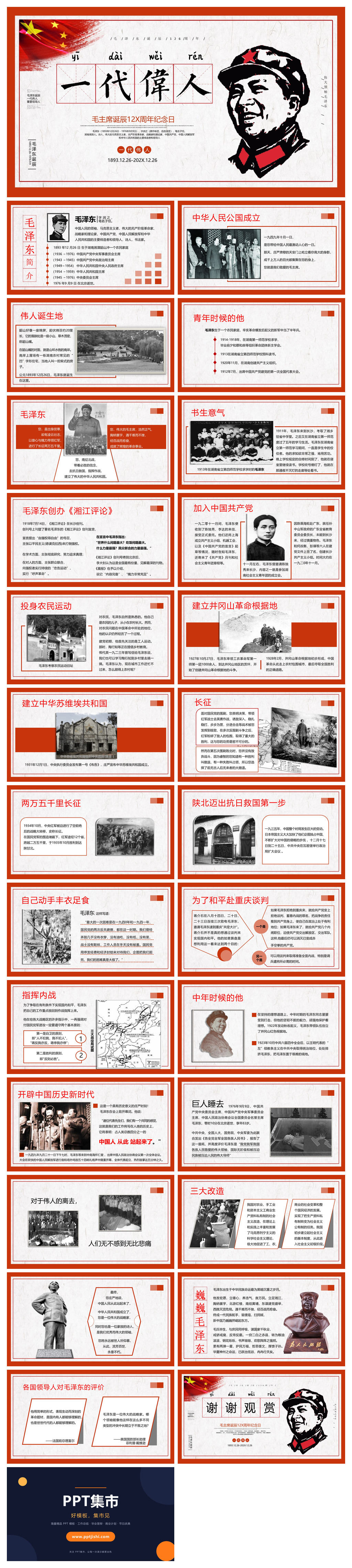 毛泽东毛主席纪念介绍PPT模板