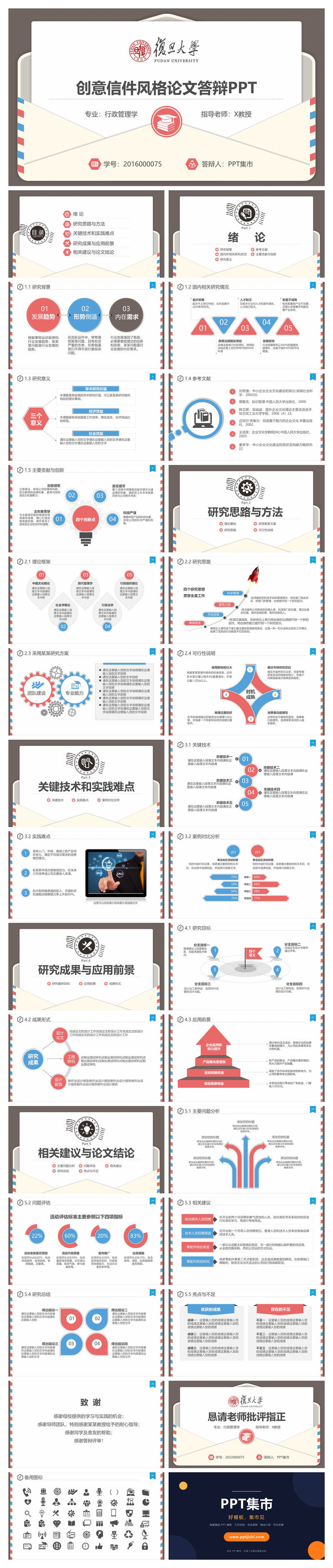 创意信件毕业设计答辩PPT模板