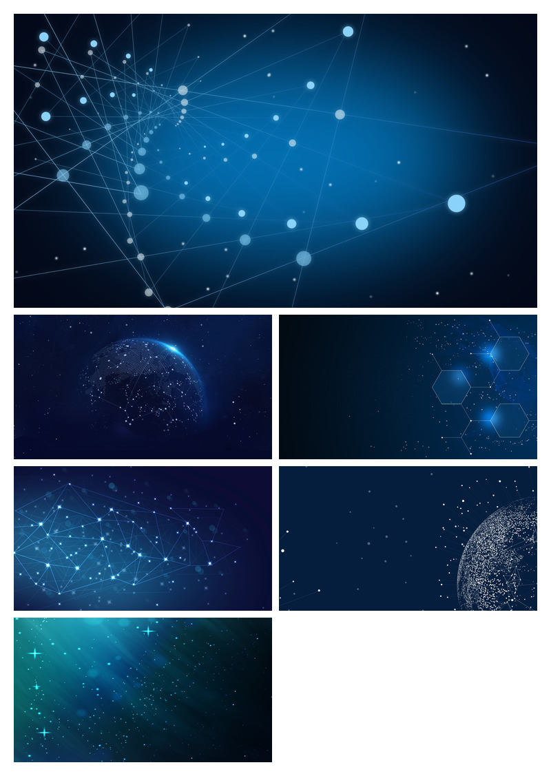 科技深蓝点线粒子PPT背景图片