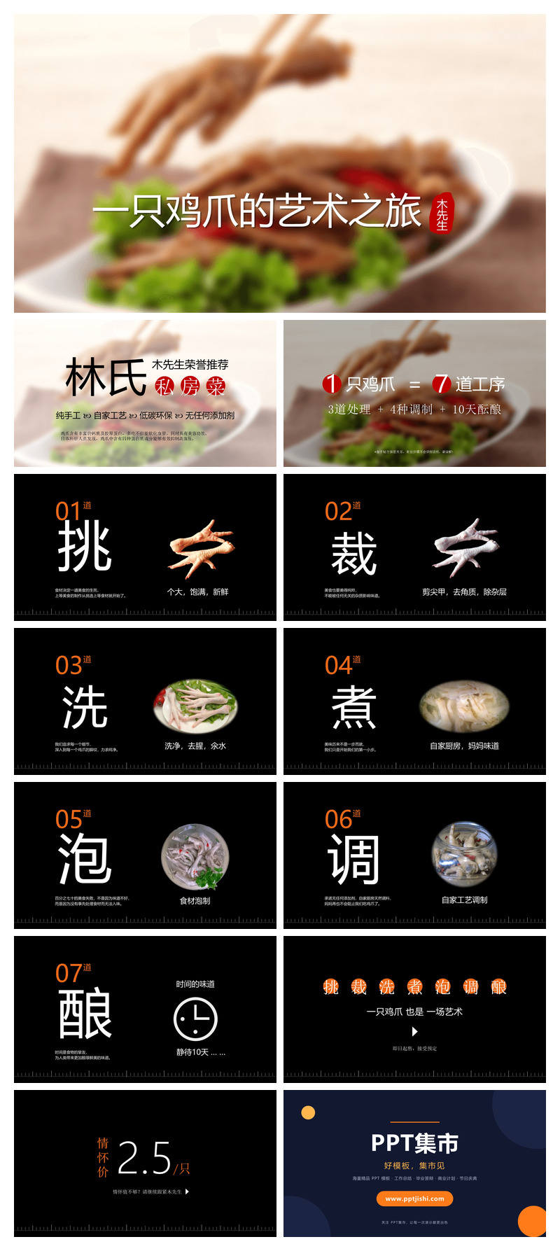 美味鸡爪私房菜宣传PPT模板