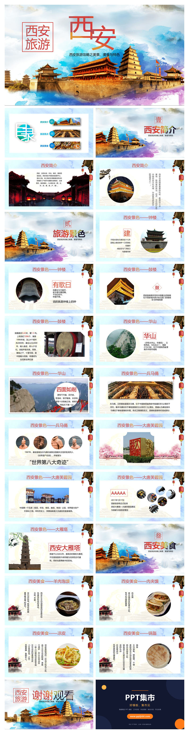 西安旅游景点美食介绍PPT模板