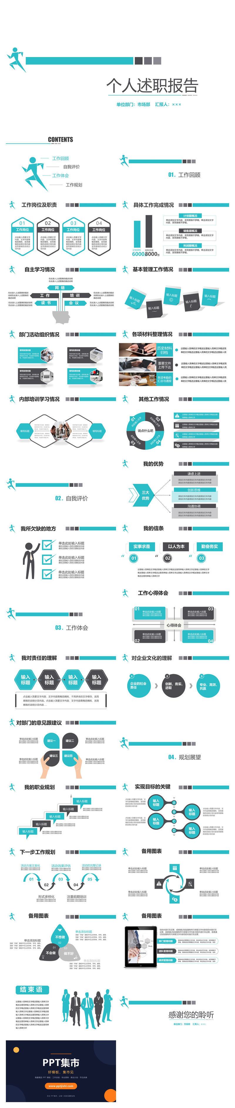 极简实用个人述职报告PPT模板