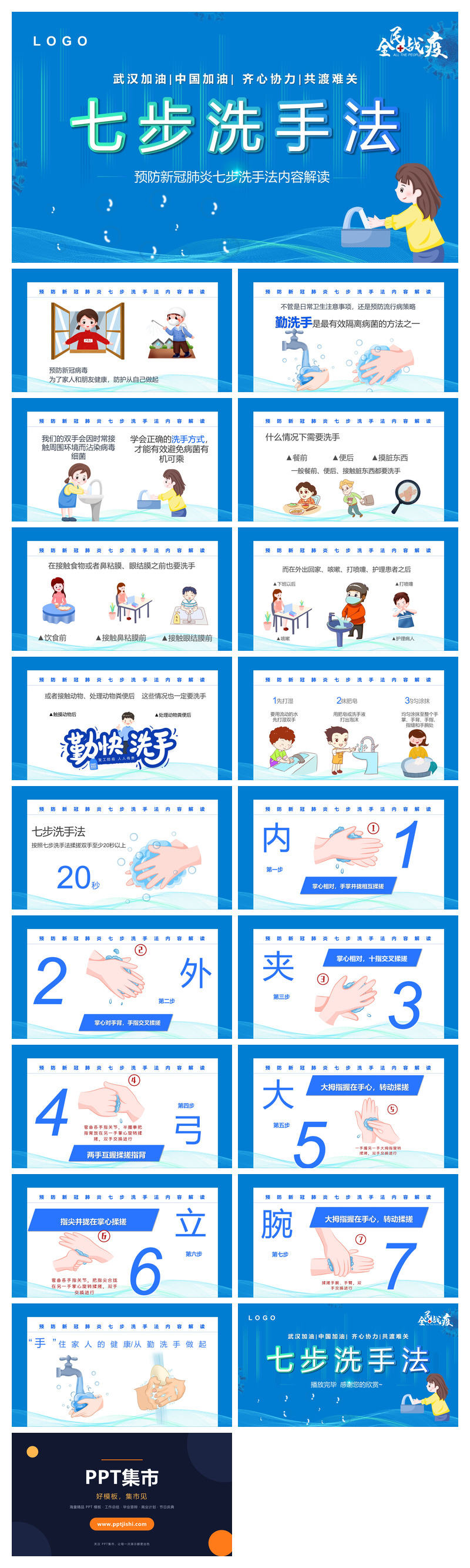 七步洗手法步骤PPT模板