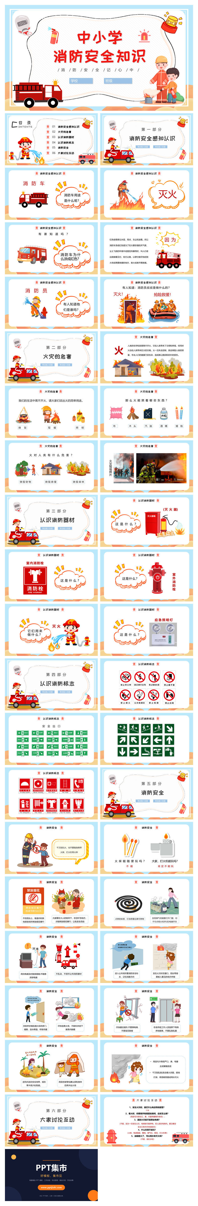 中小学消防安全知识班会PPT模板