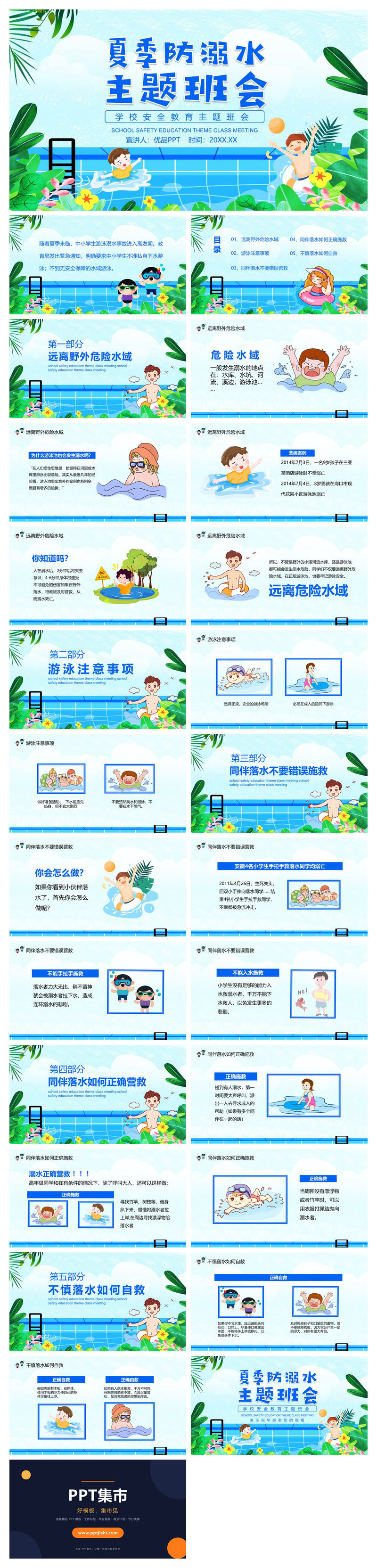 夏季防溺水主题教育班会PPT模板