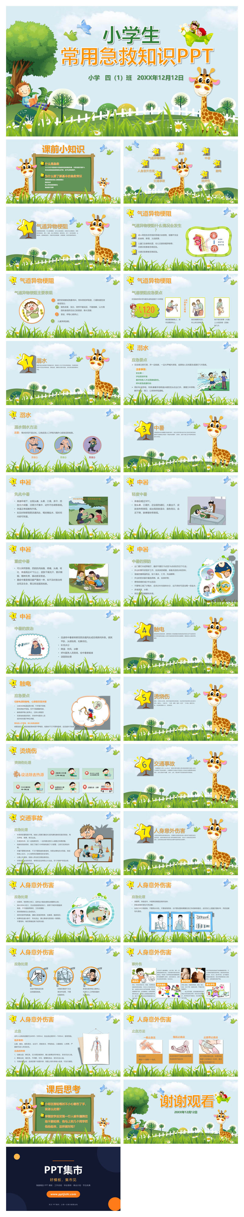 小学生常用急救知识PPT模板