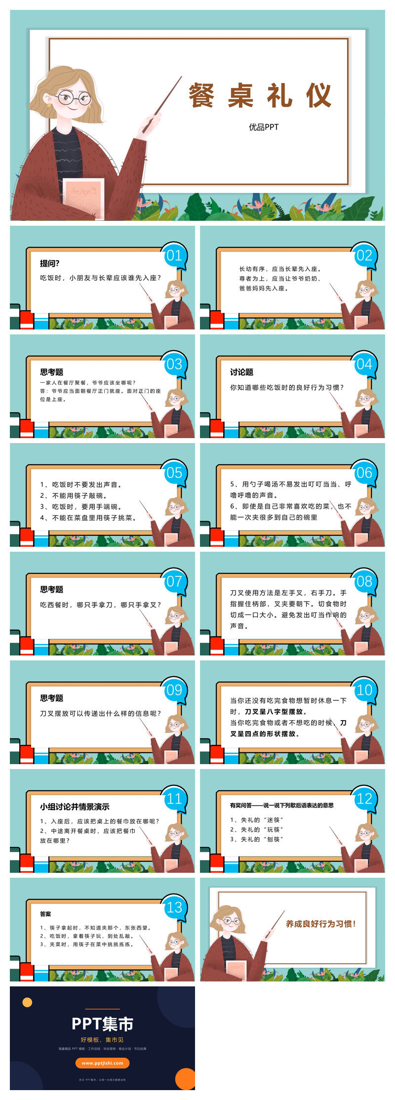 小学生餐桌礼仪班会PPT模板