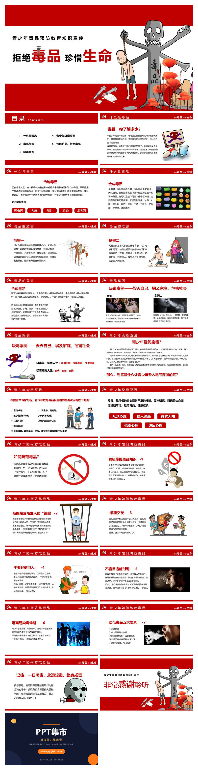 拒绝毒品珍惜生命班会PPT模板