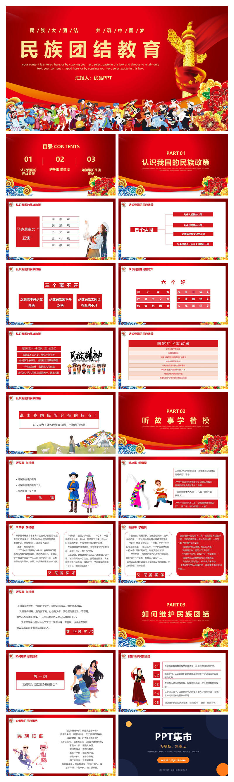 民族团结教育班会课件PPT模板
