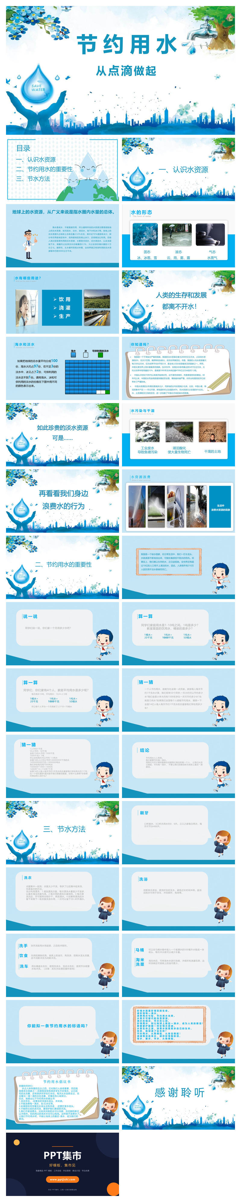 点滴做起节约用水班会PPT模板