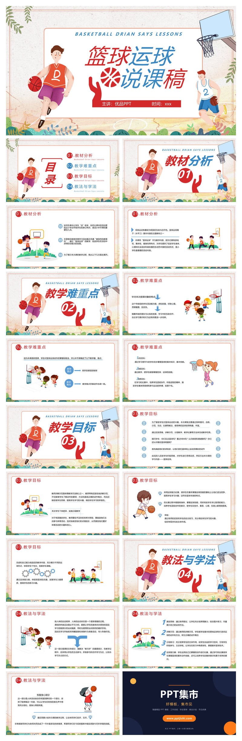 篮球体育说课课件PPT模板