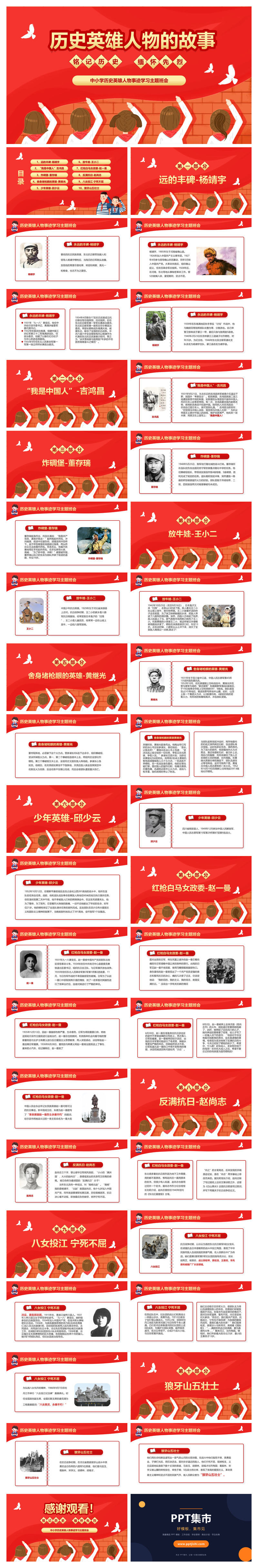 红色教育英雄人物事迹故事班会PPT模板