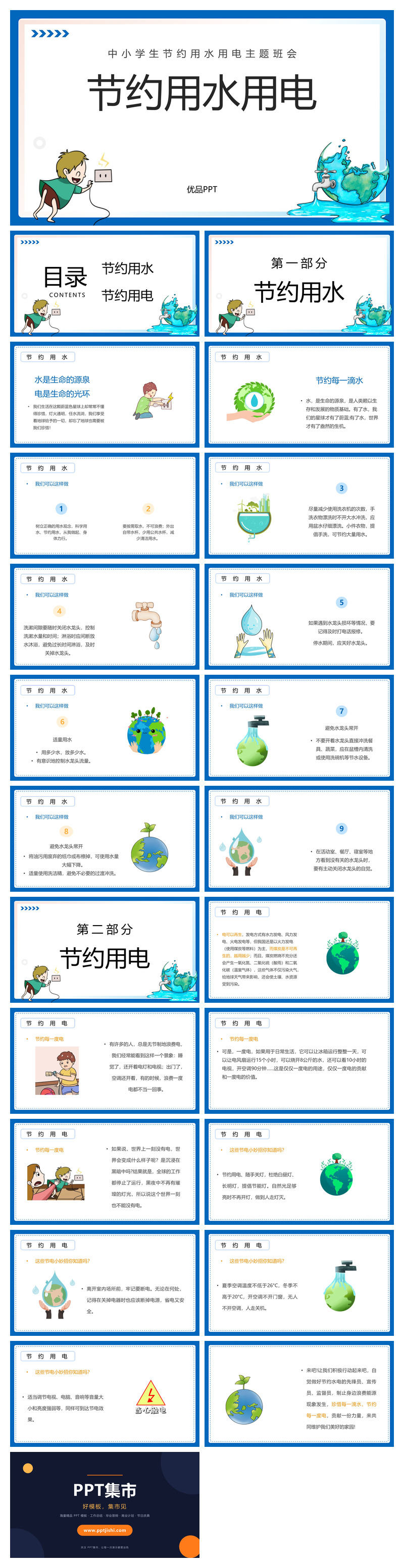节约用水用电班会PPT模板