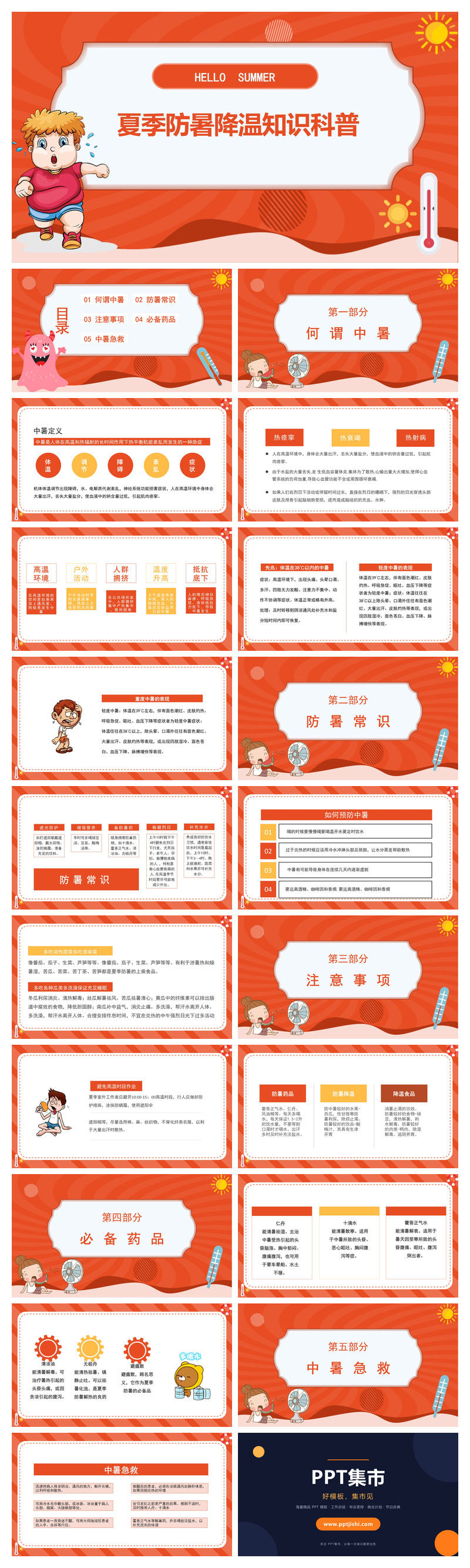 防暑降温防中暑知识科普PPT模板