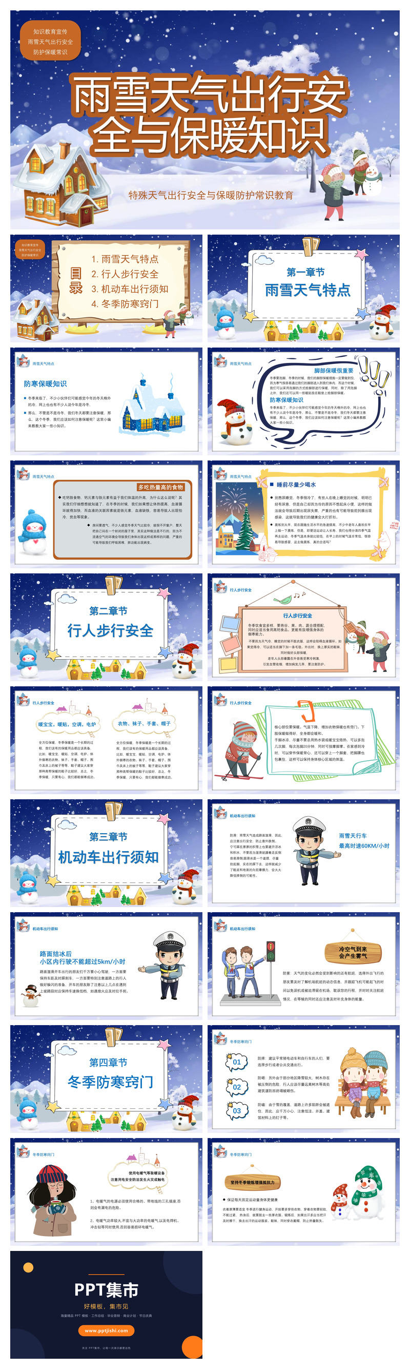 雨雪天气出行安全与保暖知识PPT模板