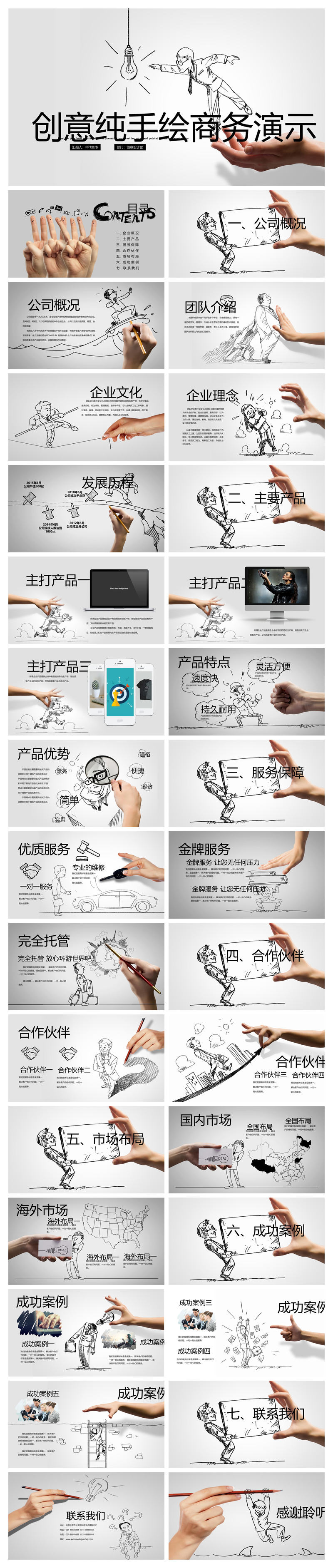 创意手势手绘公司介绍PPT模板