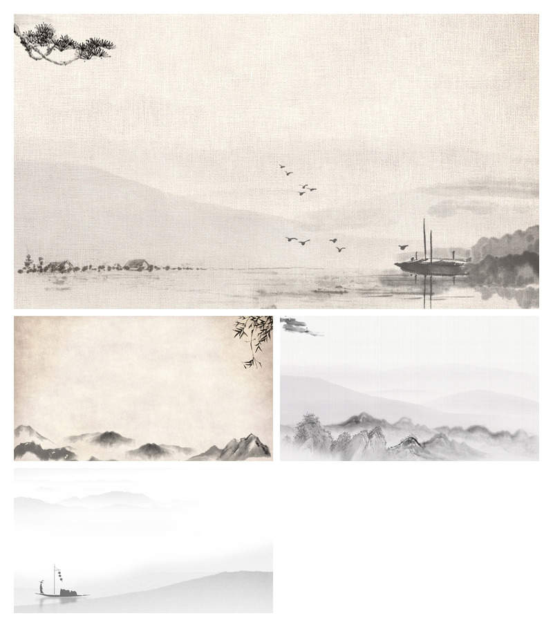 水墨山水中国风PPT背景图片