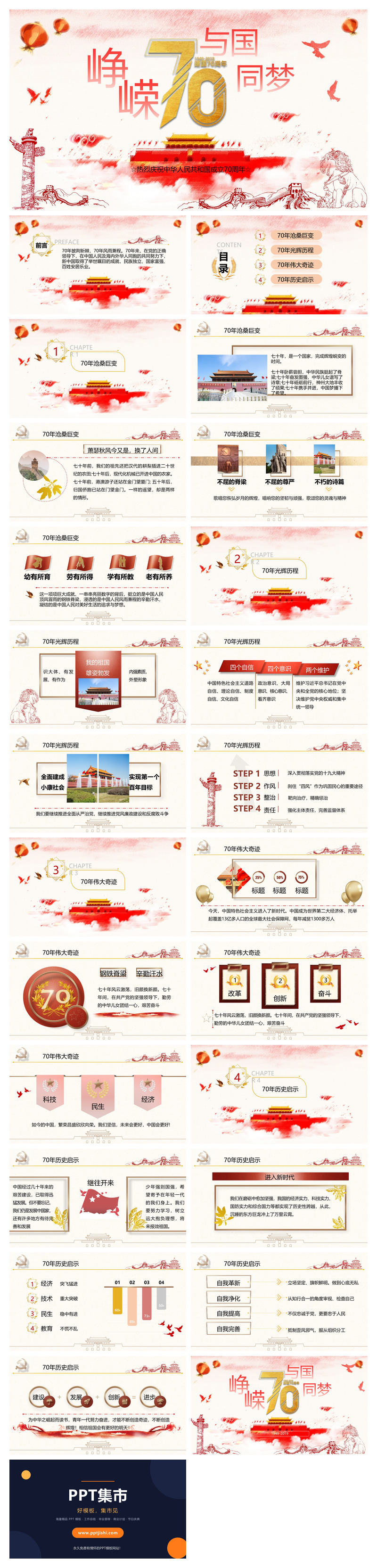 热烈庆祝建国70周年PPT模板