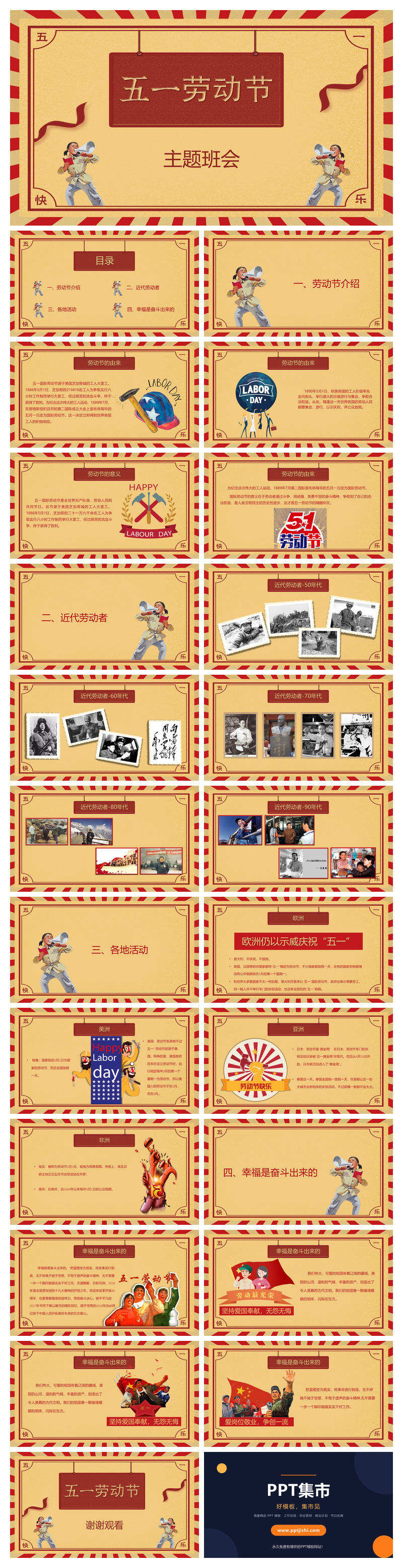五一国际劳动节介绍PPT模板