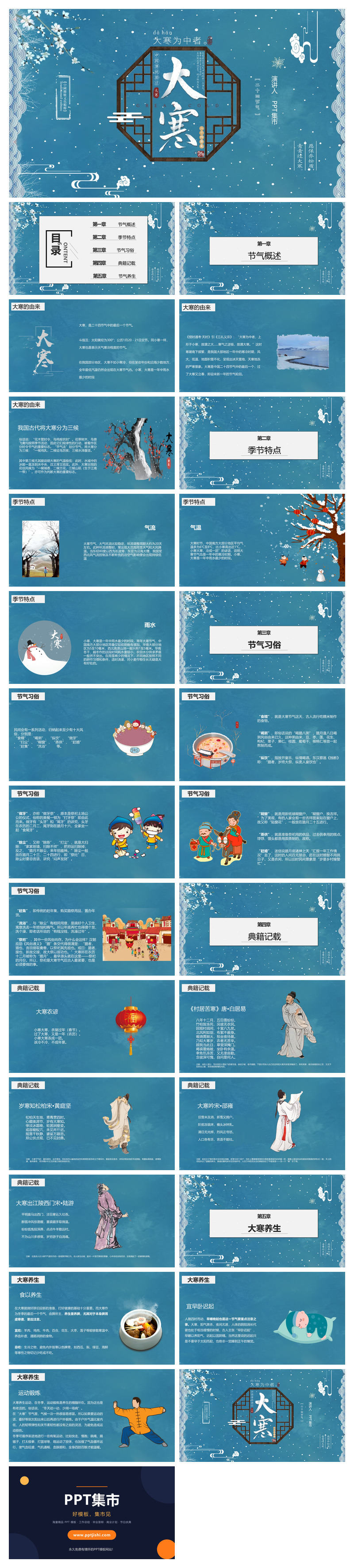 下雪大寒节气介绍PPT模板