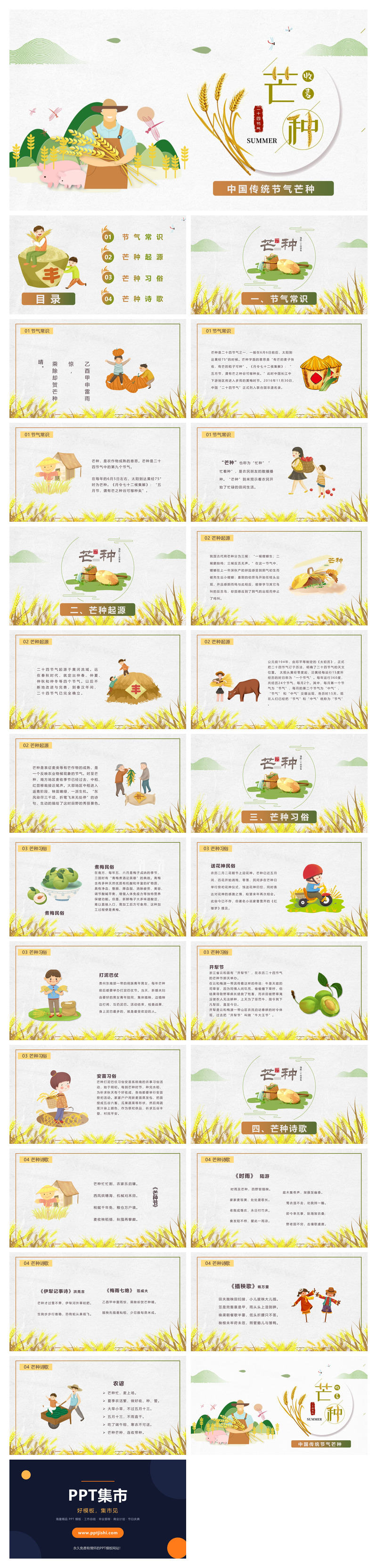农民麦穗芒种节气PPT模板