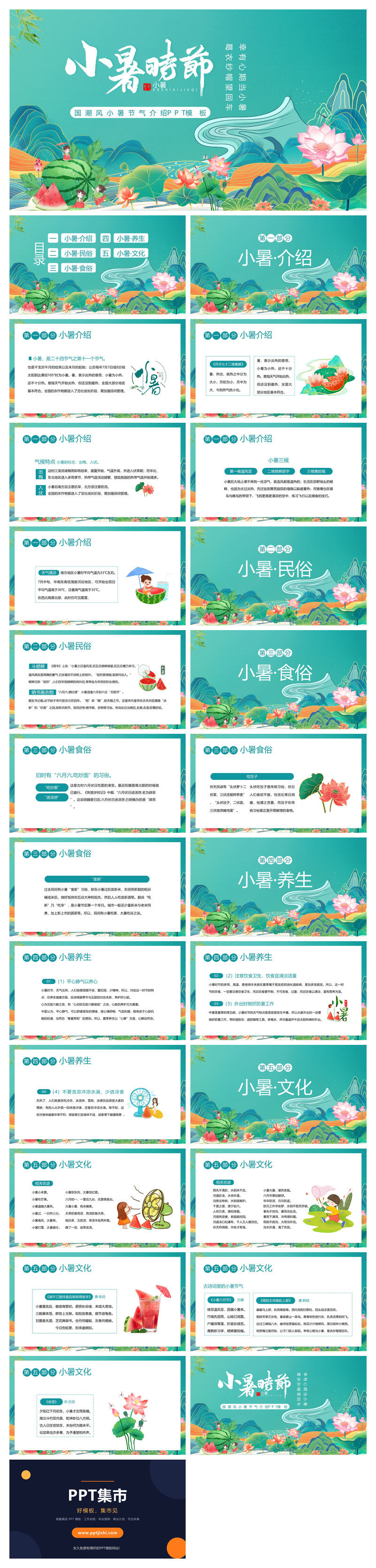 国潮风小暑节气介绍PPT模板