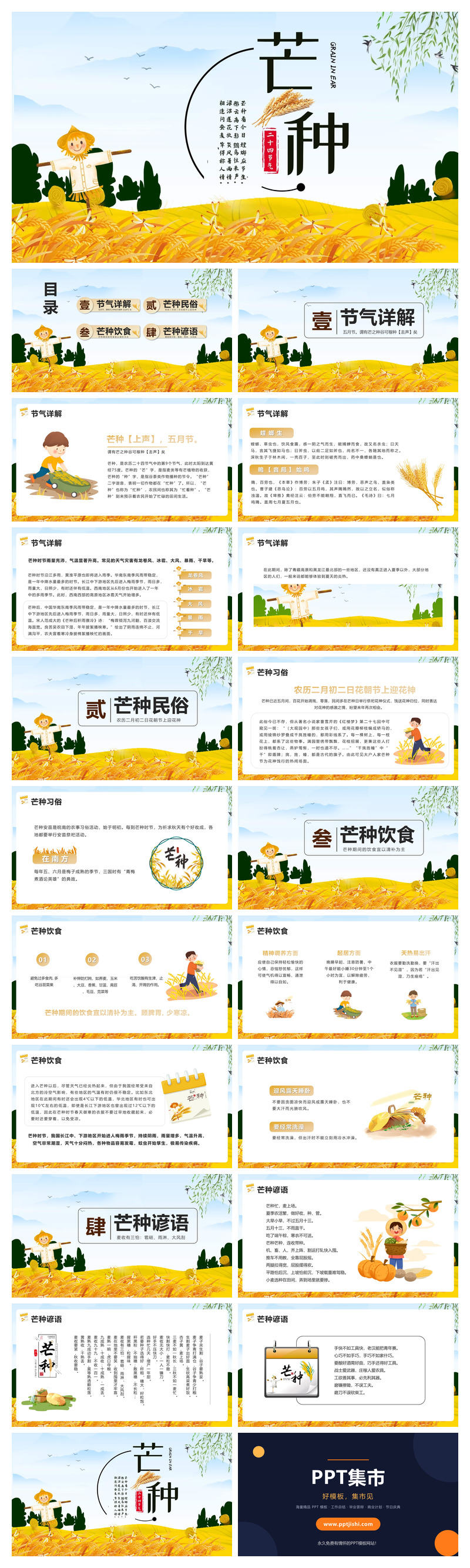 稻草人麦田芒种节气PPT模板