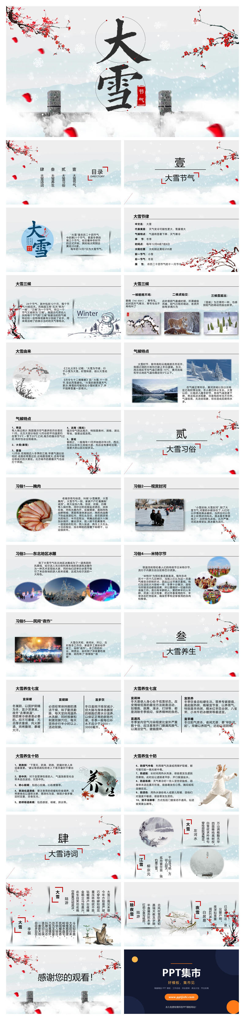 红梅飘雪大雪节气PPT模板