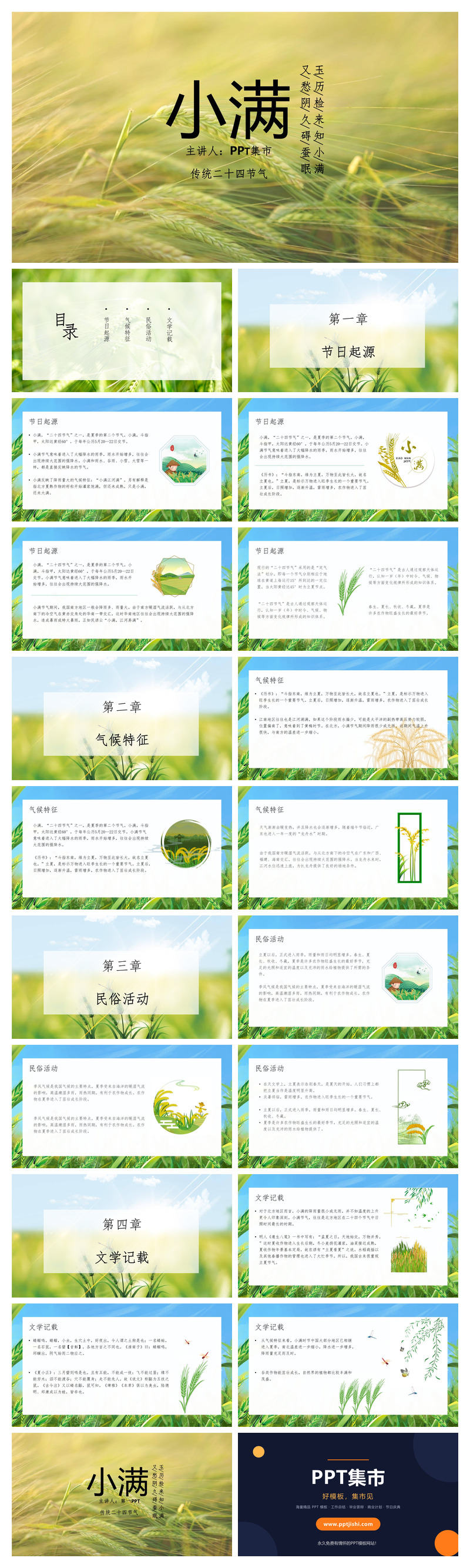 麦田小满节气介绍PPT模板