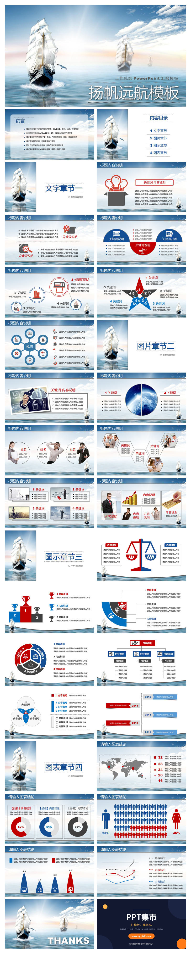 大海帆船乘风破浪PPT模板