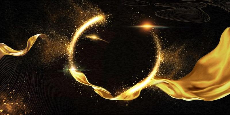 黑金大气金粉彩带年终年会背景图片PPT背景图片